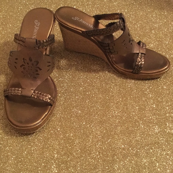 LADIES METALLIC BRAIDED WEDGE SANDALS - Picture 3 of 5